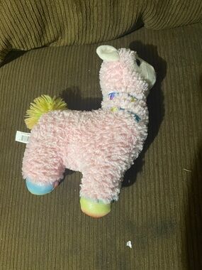 Soft Pink Llama Plush Toy with Rainbow Hooves